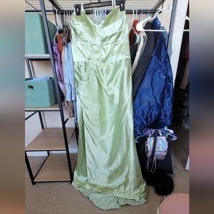 AMAZON (GREEKKNIGHT) Spaghetti Straps Silk Satin High Slit Corset Back Gown, 22